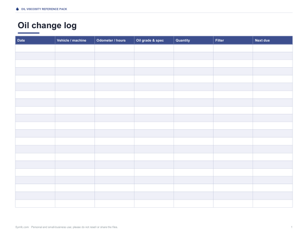Preview of Printable Oil Change Log